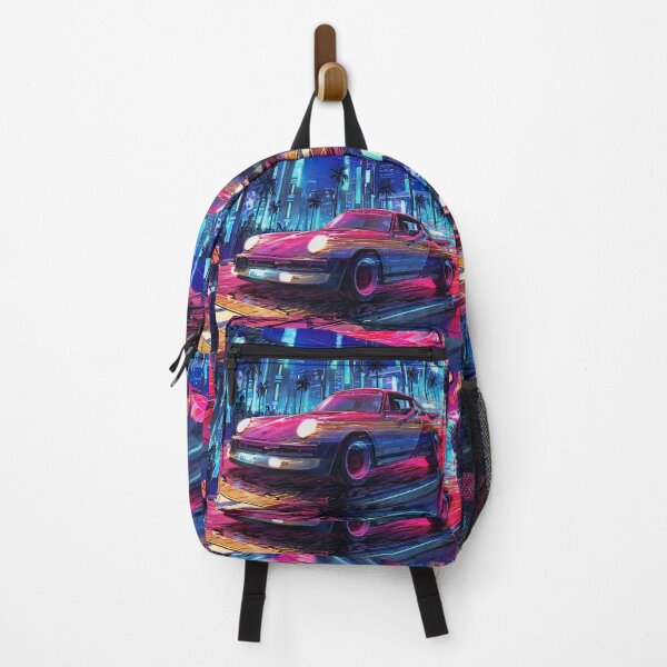 Item preview, 911 Cyberpunk Sports Car, Futuristic Neon Street Scene with Retro-Inspired Coupe & Robots, Sci-Fi Lover designed and sold by Rifart Shop.