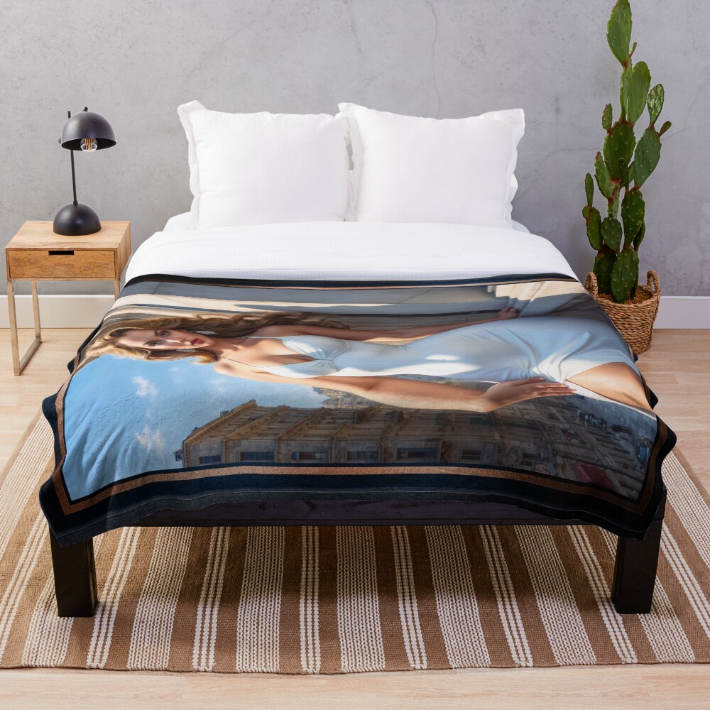 Vellanie A Vision Of Timeless Parisian Elegance And Beauty AI Concept Art by Xzendor7 | Une beauté aux cheveux d'or 4 Vellania, A Vision Of Timeless Parisian Elegance And Beauty Mesmerizing AI Concept Art by Xzendor7 Decorative Art Print Throw Blanket