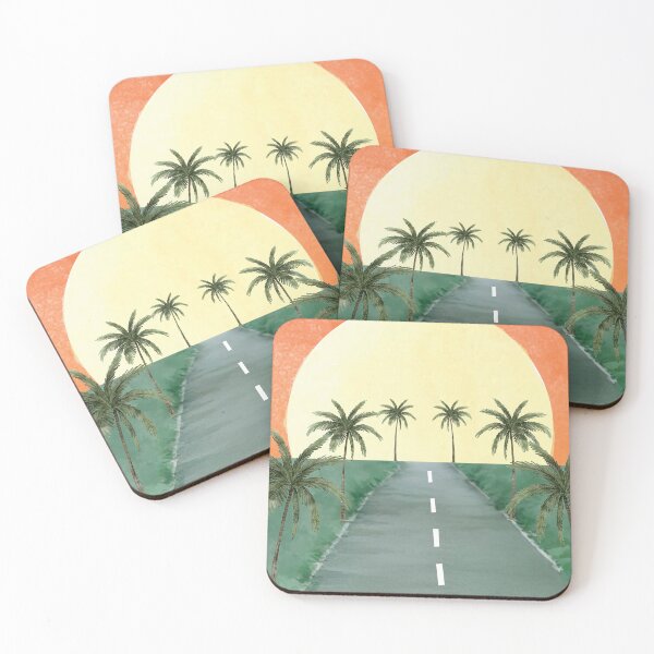 Item preview, Retro Coastal Road Wall Art – Palm Trees & Sunset Print designed and sold by NiceDigital.