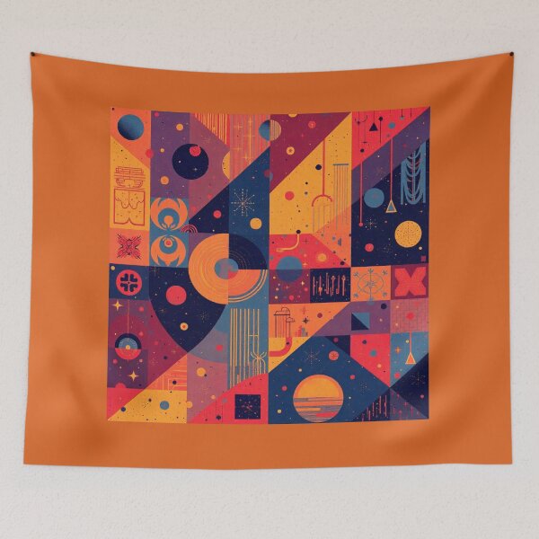 Item preview, Bold, angular patterns with vibrant colors, mixing triangles, circles, and squares in a modern art style. designed and sold by BossMeLady.