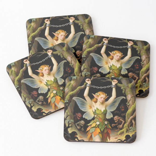 Item preview, Chained magical Fairy surrounded by evil goblins Fey Folk art designed and sold by Vintage Designs +.