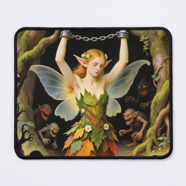 Item preview, Chained magical Fairy surrounded by evil goblins Fey Folk art designed and sold by Vintage Designs +.
