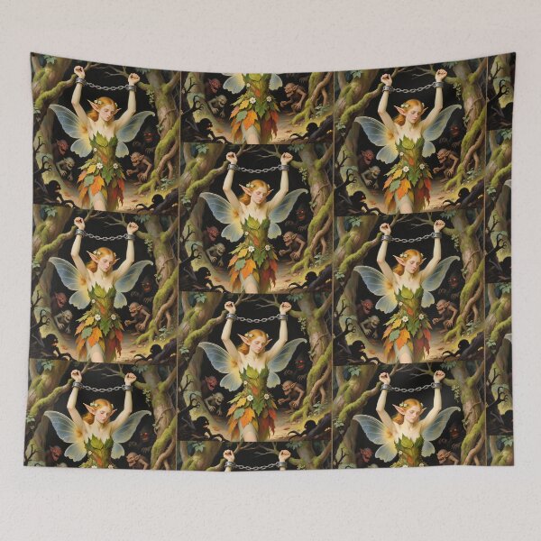 Item preview, Chained magical Fairy surrounded by evil goblins Fey Folk art designed and sold by Vintage Designs +.