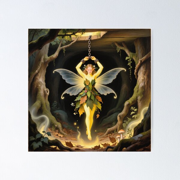 Item preview, Chained magical Fairy surrounded by evil goblins Fey Folk art designed and sold by Vintage Designs +.