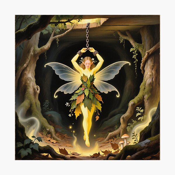 Item preview, Chained magical Fairy surrounded by evil goblins Fey Folk art designed and sold by Vintage Designs +.