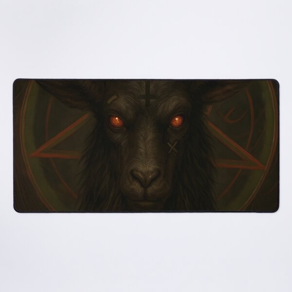 Item preview, halloween horror nights Demonic Goat Head with Glowing Eyes Occult Art designed and sold by Uglyandcute.