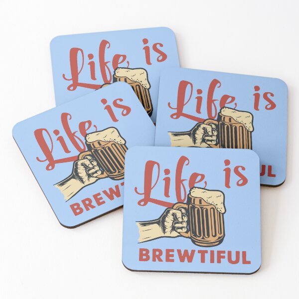 Item preview, Life is Brewtiful – Funny Beer Quote with Hand Holding a Beer Illustration designed and sold by Merch Alchemy.