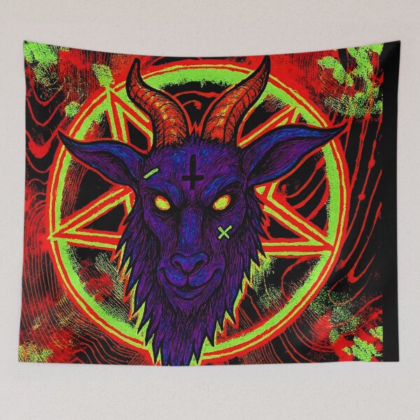 Item preview, halloween horror nights Demonic Goat Head with Glowing Eyes Occult Art designed and sold by Uglyandcute.