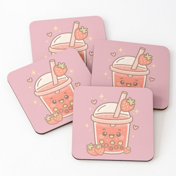 Item preview, Kawaii Strawberry Fruit Bubble Tea Illustration designed and sold by PebsPebs.