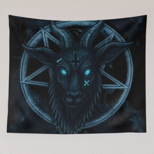Item preview, Demonic Goat Head with Glowing Eyes Occult Art designed and sold by Uglyandcute.