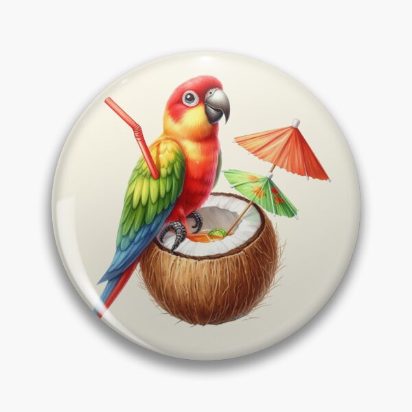 Item preview, Cute  Cartoon parrot drinking cocktail from coconut designed and sold by Coolparrotgirl.