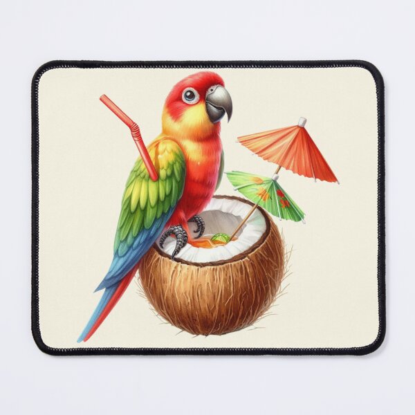 Item preview, Cute Cartoon parrot drinking cocktail from coconut designed and sold by Coolparrotgirl.