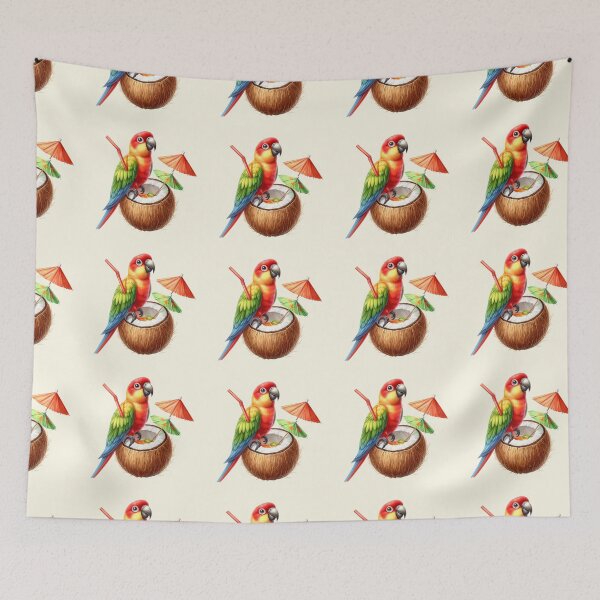Item preview, Cute  Cartoon parrot drinking cocktail from coconut designed and sold by Coolparrotgirl.
