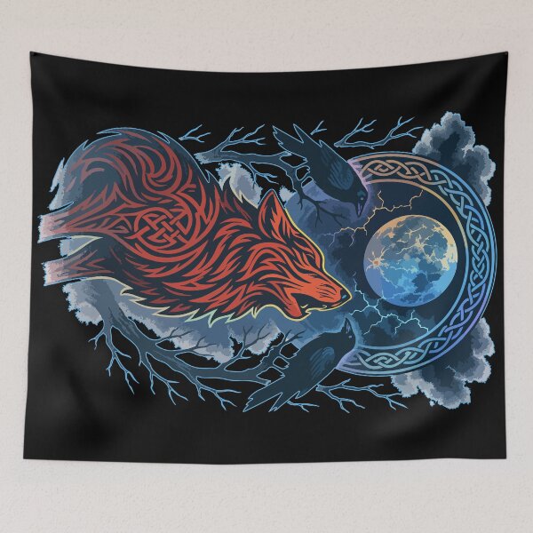 Item preview, Genial Fenrir Lobo Hugin Munin Cuervos Valhalla Nórdico designed and sold by TomFrontierArt.