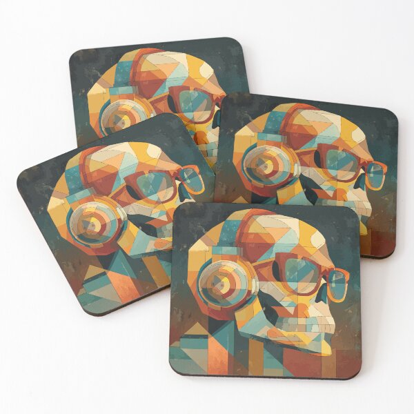 Item preview, Colorful Cubist Skull with Headphones and Sunglasses designed and sold by Moss and Moon Studio.