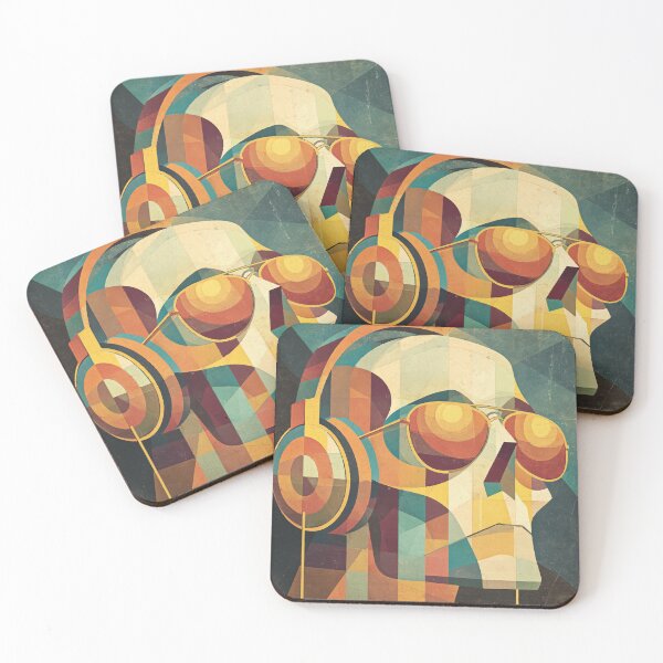 Item preview, Colorful Cubist Skull with Headphones and Sunglasses designed and sold by Moss and Moon Studio.