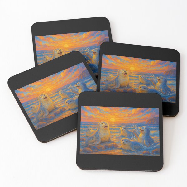 Item preview, Harbor Seals Playing at Sunset designed and sold by DamioPolArt.