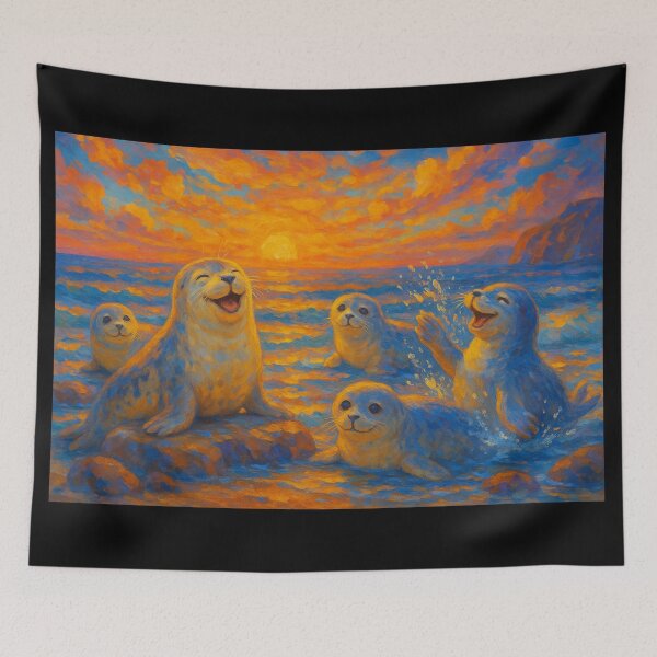 Item preview, Harbor Seals Playing at Sunset designed and sold by DamioPolArt.
