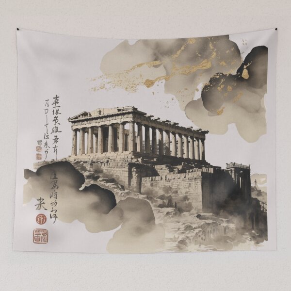 Item preview, Athenian Parthenon atop the Acropolis rendered in a traditional Japanese style with meticulous detail. designed and sold by 123ks.
