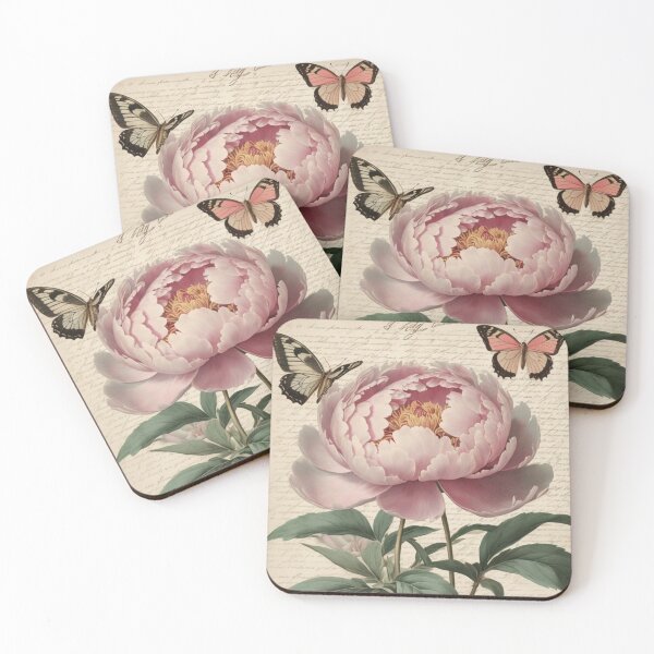 Item preview, Elegant Vintage Floral Art - Peony and Butterfly Botanical Cottage Core Wall Art - Victorian Style  designed and sold by Estelle Printworks.
