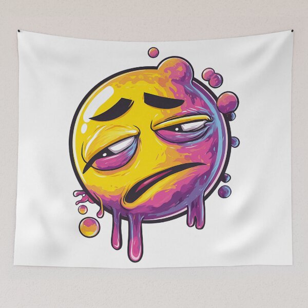 Item preview, Melting Sad Emoji Face Aesthetic – Trippy Vaporwave Mood Art for Emotional Vibes designed and sold by StickerAndLove.