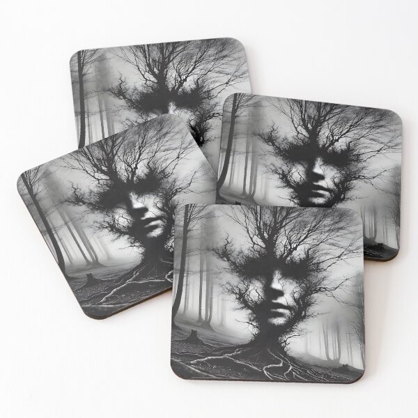 Item preview, Surreal Tree Face Art – Dark Forest Spirit Illustration designed and sold by Uglyandcute.