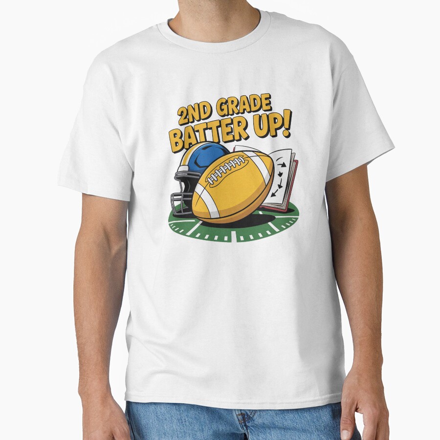 2Nd Grade Batter Up American Football Back To School Classic T-Shirt Fashion24Hs