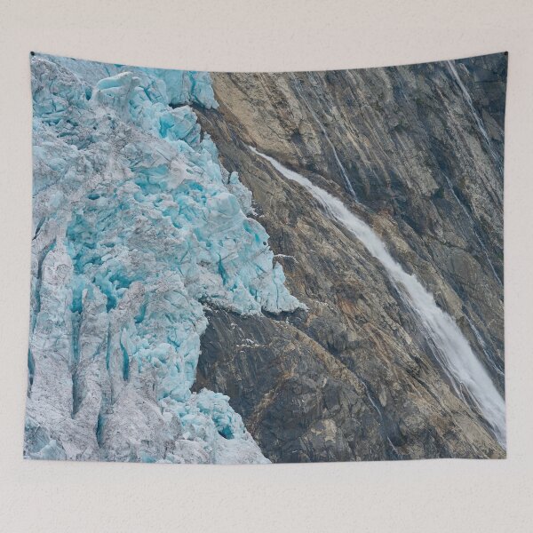 Item preview, Majestic Buarbreen Glacier with Cascading Waterfall – Norway Nature Photography designed and sold by TheNordicNature.