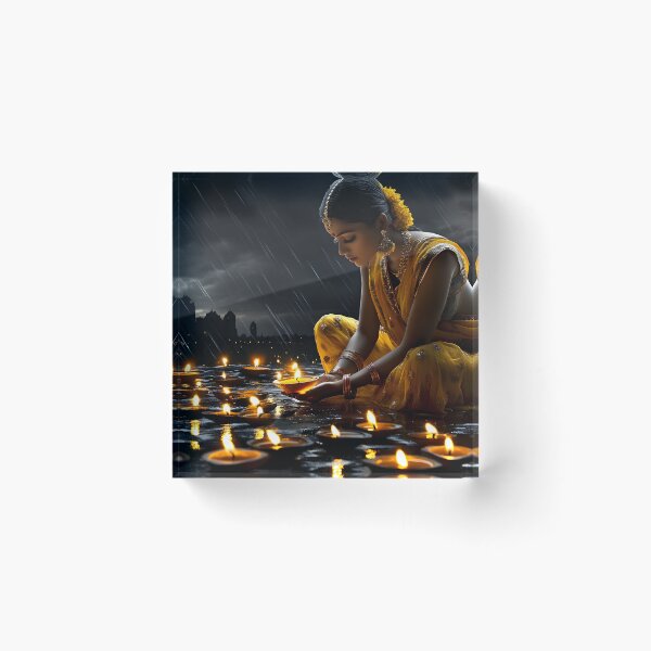Item preview, Elegant woman in yellow costume lighting lamps designed and sold by Artessie.