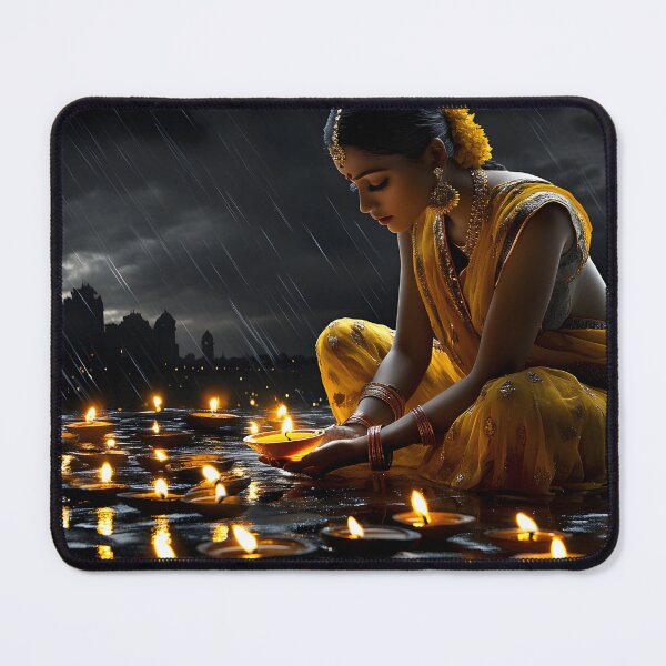 Item preview, Elegant woman in yellow costume lighting lamps designed and sold by Artessie.