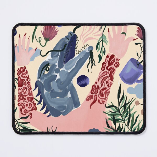 Item preview, Surreal blue crocodile with plants and mustache digital painting designed and sold by CecyLL.