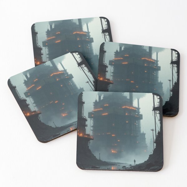Item preview, Heavy Industrial Cyberpunk Cityscape - Neon Sumi-e Megastructure Art designed and sold by SynthArtGallery.