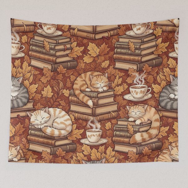 Item preview, Cozy Autumn Cats & Books Pattern - Bookish Fall Aesthetic designed and sold by StickyGuys.
