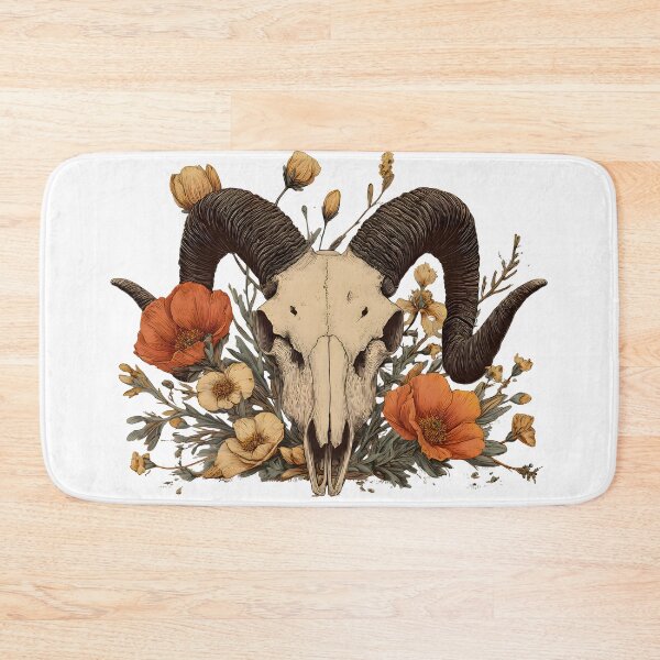 Item preview, Boho Ram Skull with Autumn Flowers Watercolor Art designed and sold by Kollibri.