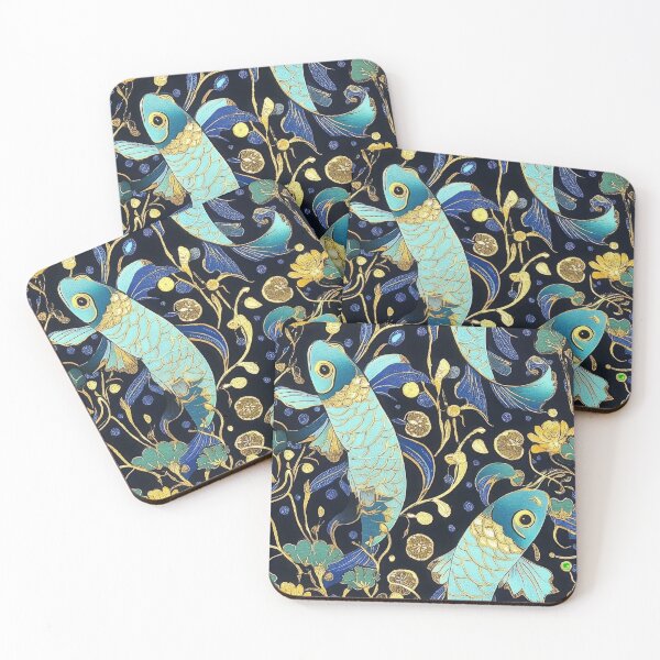 Item preview,  Elegant Asian Style Carp and Lotus Seamless Pattern in Blue and Gold designed and sold by dawnleblanc55.