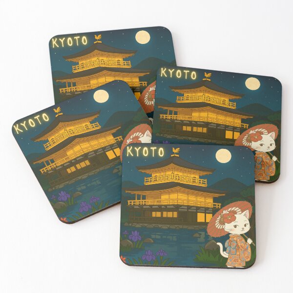 Item preview, Tsubaki in Kyoto Night – Graceful Cat in Kimono under the Moonlight designed and sold by NEKOKO BIYORI.