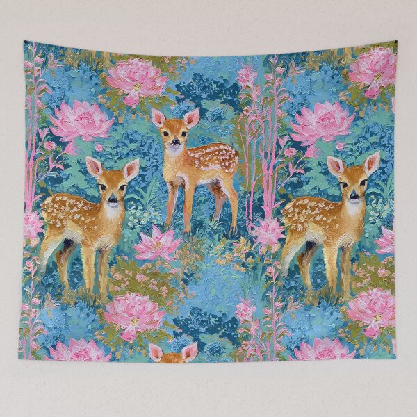Item preview, Deer in enchanted chinoiserie forest textured oil painting designed and sold by SophieClimaArt.