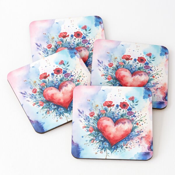 Item preview, Beating Heart with Flowers – Watercolor Valentine Art designed and sold by soulfulpalette.