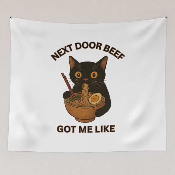 Item preview, Cat Eating Ramen Next Door Beef designed and sold by Ginner15698.