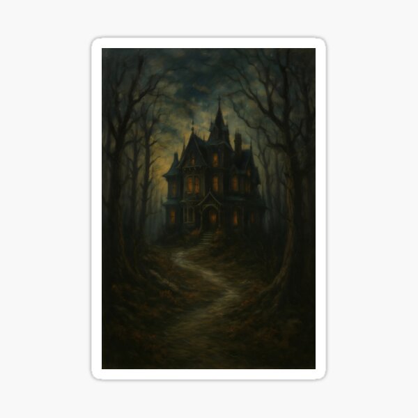Item preview, Spukendes viktorianisches Herrenhaus leuchtet tief im dunklen Wald designed and sold by Stickteez.