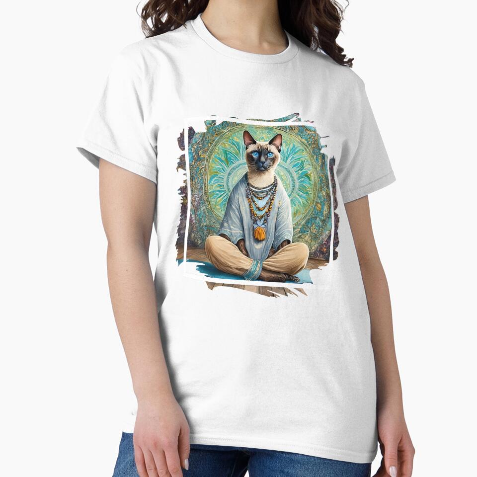 Siamese Cat Meditating Yoga Mandala Illustration Classic T-Shirt Popdesign 4 You