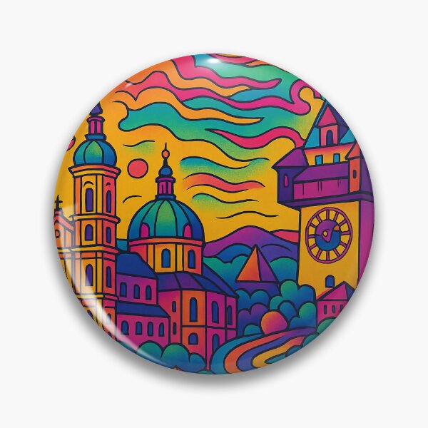 Item preview, Psychedelic Graz Austria Poster | Vibrant Cityscape Art | Trippy Old Town Illustration | Surreal Retro Travel Print | Colorful Urban Wall Decor designed and sold by PaintedPixels01.