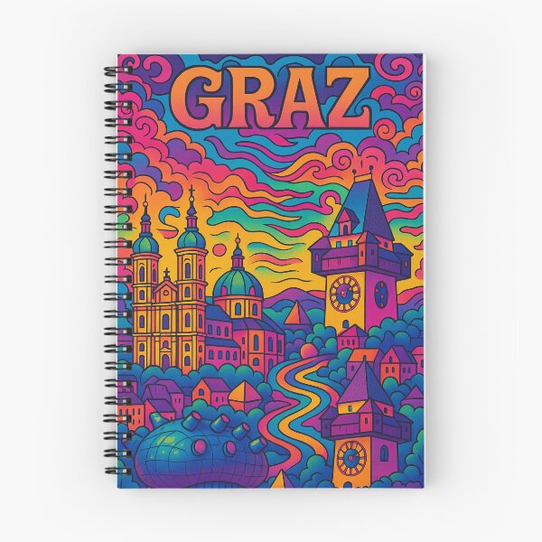 Item preview, Psychedelic Graz Austria Poster | Vibrant Cityscape Art | Trippy Old Town Illustration | Surreal Retro Travel Print | Colorful Urban Wall Decor designed and sold by PaintedPixels01.