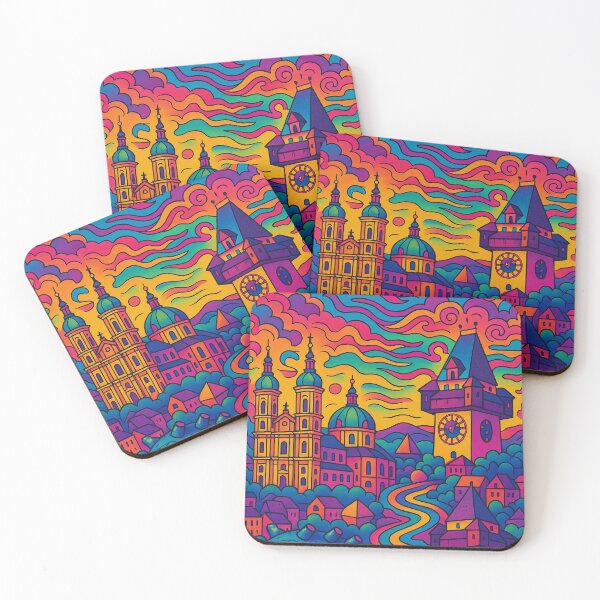 Item preview, Psychedelic Graz Austria Poster | Vibrant Cityscape Art | Trippy Old Town Illustration | Surreal Retro Travel Print | Colorful Urban Wall Decor designed and sold by PaintedPixels01.