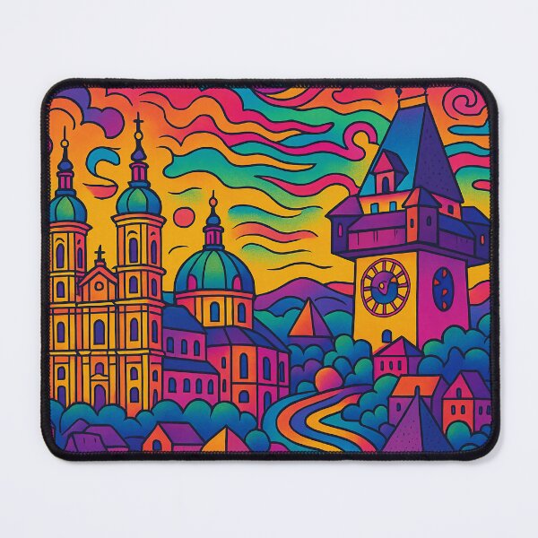 Item preview, Psychedelic Graz Austria Poster | Vibrant Cityscape Art | Trippy Old Town Illustration | Surreal Retro Travel Print | Colorful Urban Wall Decor designed and sold by PaintedPixels01.