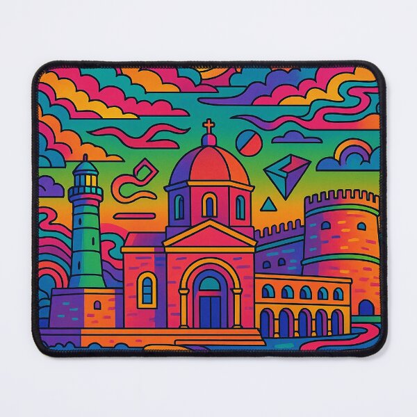 Item preview, Psychedelic Heraklion Crete | Trippy Greek Island Poster | Surreal Cityscape Art | Vibrant Coastal Greece | Retro Mediterranean Wall Print designed and sold by PaintedPixels01.