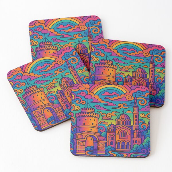 Item preview, Psychedelic Thessaloniki Greece | Trippy Urban Seafront Art | Surreal Cityscape Poster | Retro Greek Vibes | Colorful Northern Greece Print designed and sold by PaintedPixels01.