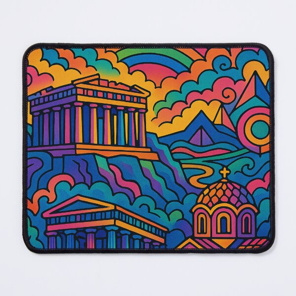 Item preview, Psychedelic Athens Greece | Trippy Acropolis Art | Surreal Ancient City Poster | Retro Greek Vibes | Vibrant Urban Mythology Wall Print designed and sold by PaintedPixels01.