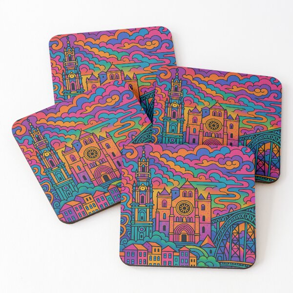 Item preview, Psychedelic Porto Portugal | Trippy Riverside City Art | Surreal Douro River Poster | Retro Vibrant Urban Design | Colorful Portuguese Wall Print designed and sold by PaintedPixels01.