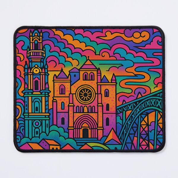 Item preview, Psychedelic Porto Portugal | Trippy Riverside City Art | Surreal Douro River Poster | Retro Vibrant Urban Design | Colorful Portuguese Wall Print designed and sold by PaintedPixels01.